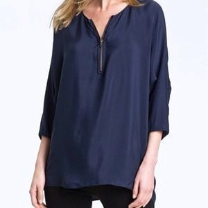 Vince Blue Silk Zip Up Tunic